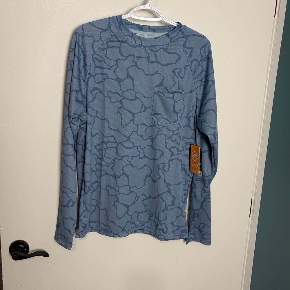 UPF 50+ Fishing Shirt Mens M Long Sleeve Sun Shirt Blue Camo NWT